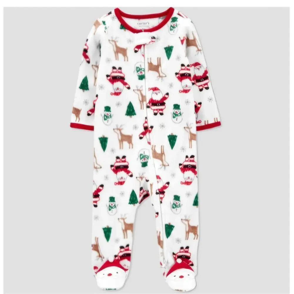 Baby Santa Christmas Fleece Fleece Footed Pajama | Carters | 3M